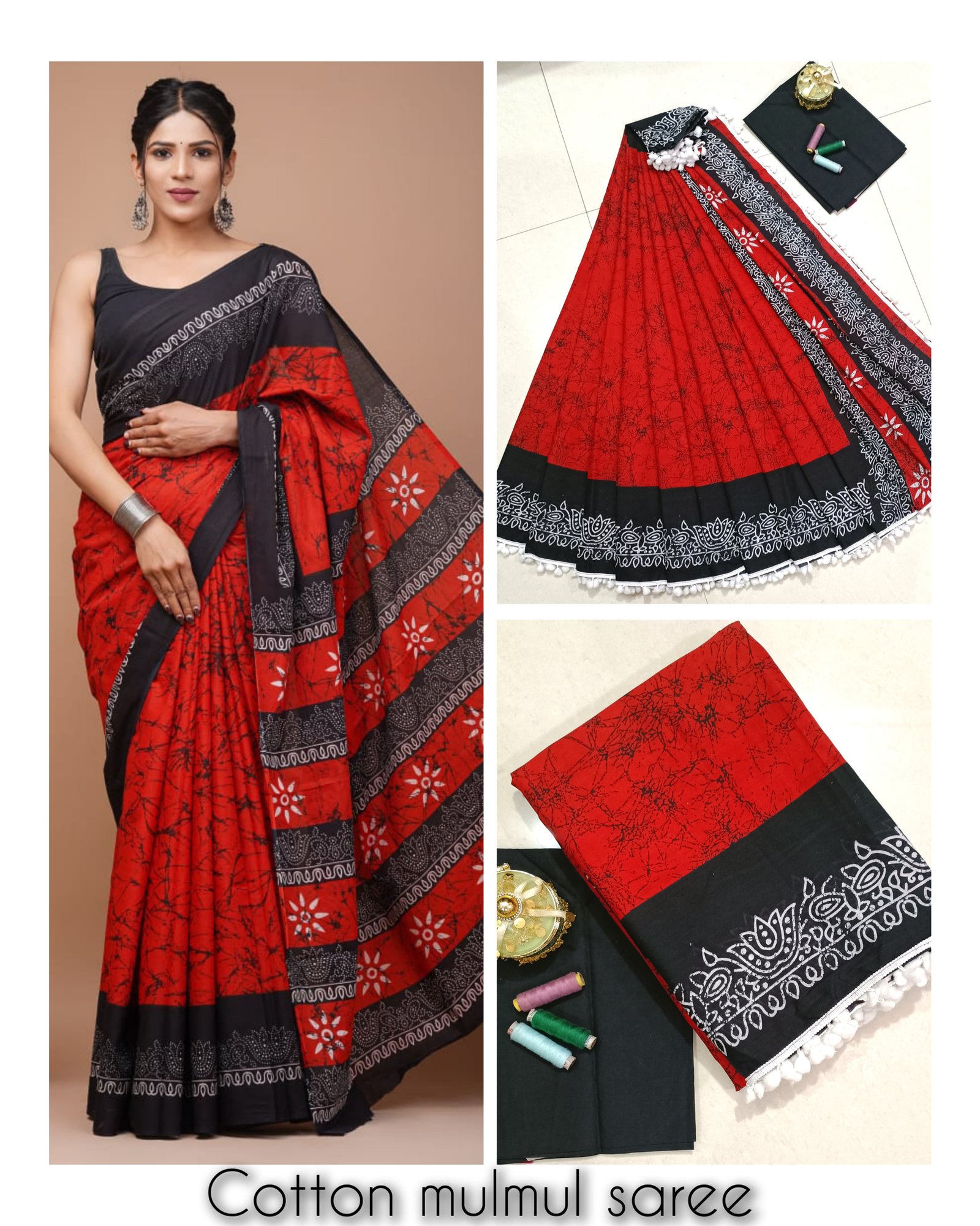 Bagru Block Print Mulmul Cotton Saree
